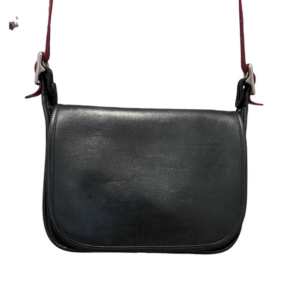 Coach Vintage Leather Crossbody Messenger Black w/ Red Strap - Picture 4 of 16